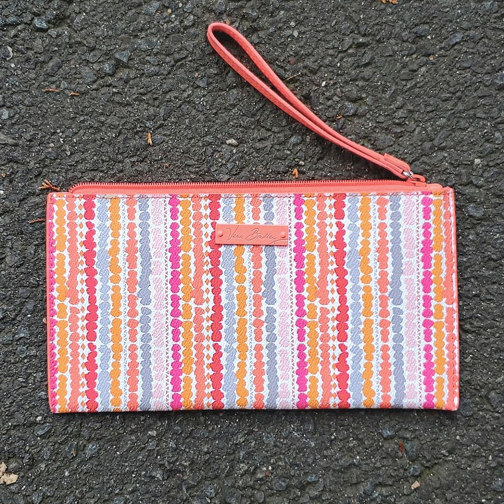 Slim large zip wristlet confetti stripe
